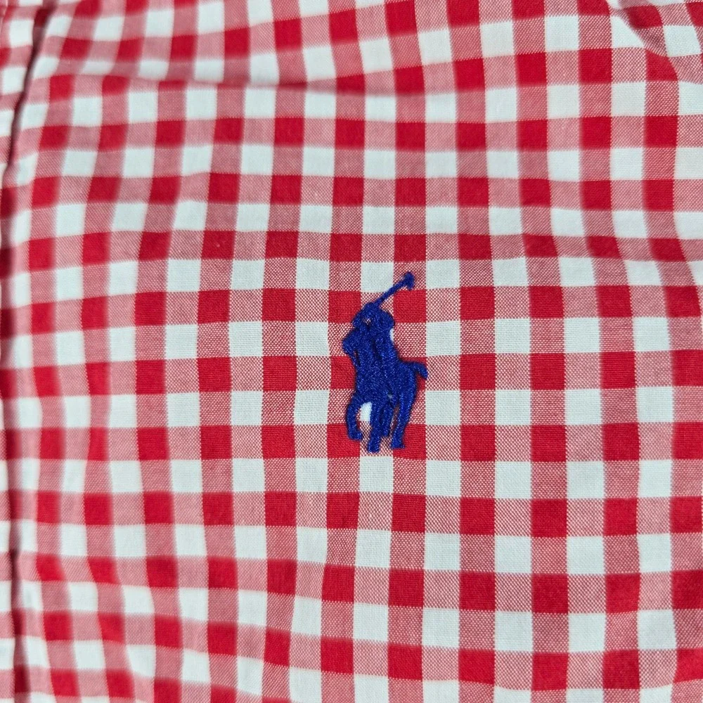 Ralph Lauren Boys Red White Gingham Button Down Shirt Size S 8 Cotton Pony Logo